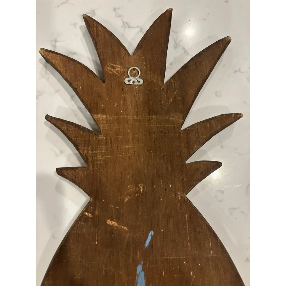 VTG Handmade Handpainted Wooden Pineapple WELCOME Sign Wallhanging Primitive 21